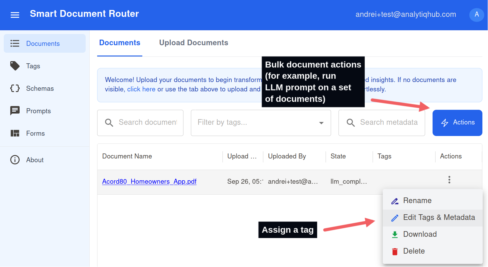 Assign tag to document UI