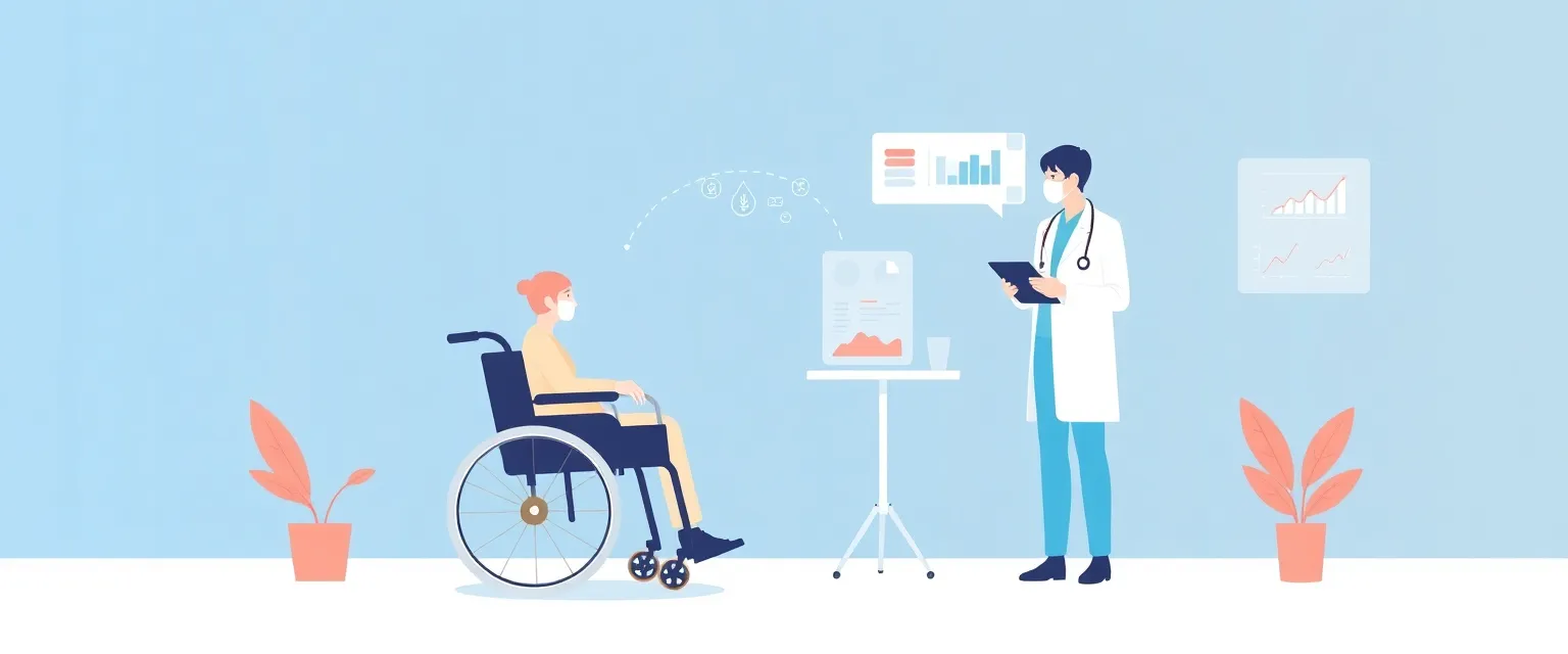 Illustration of a doctor with a patient in a wheelchair