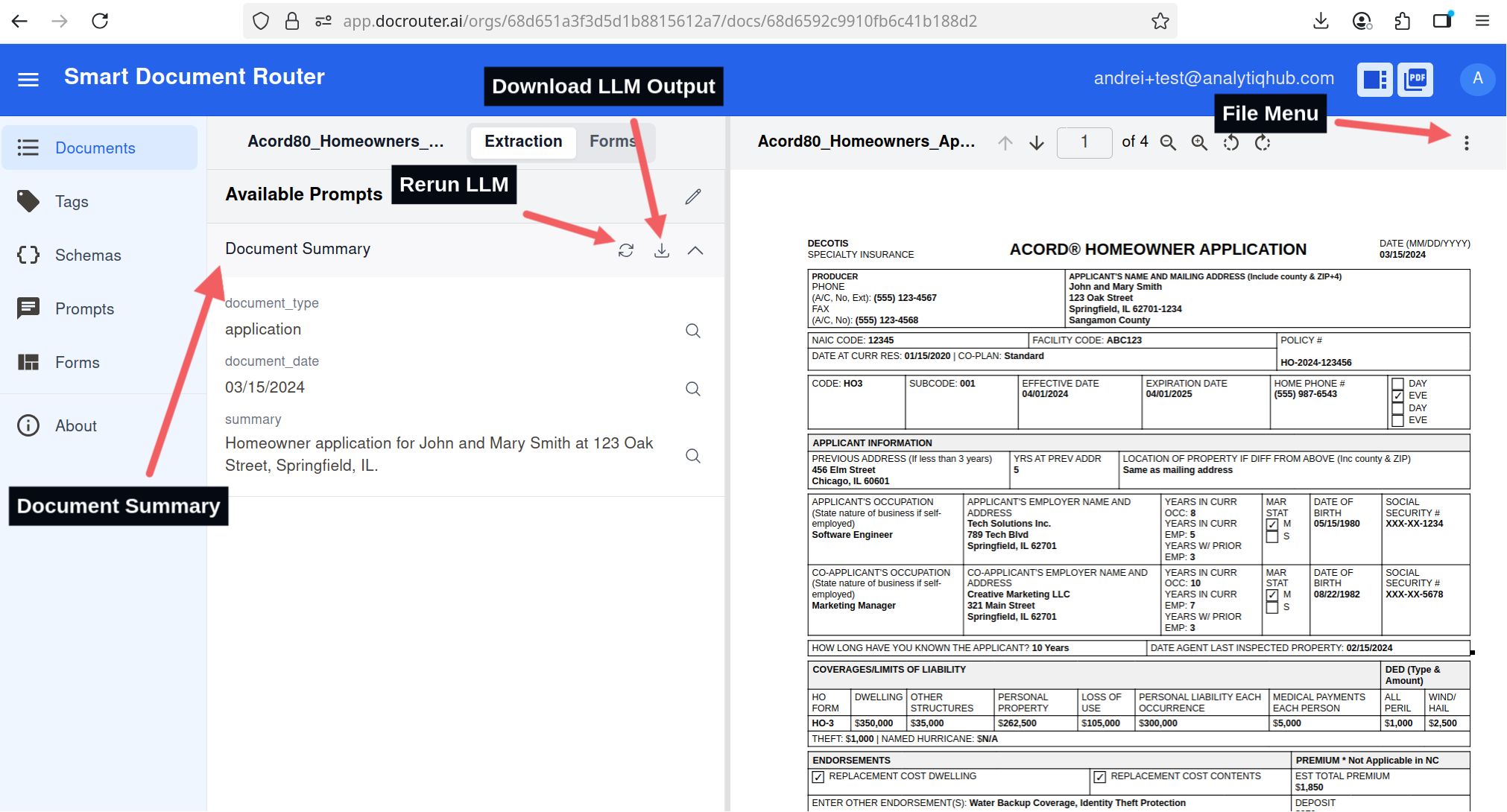 Document viewer screen for reviewing extracted data