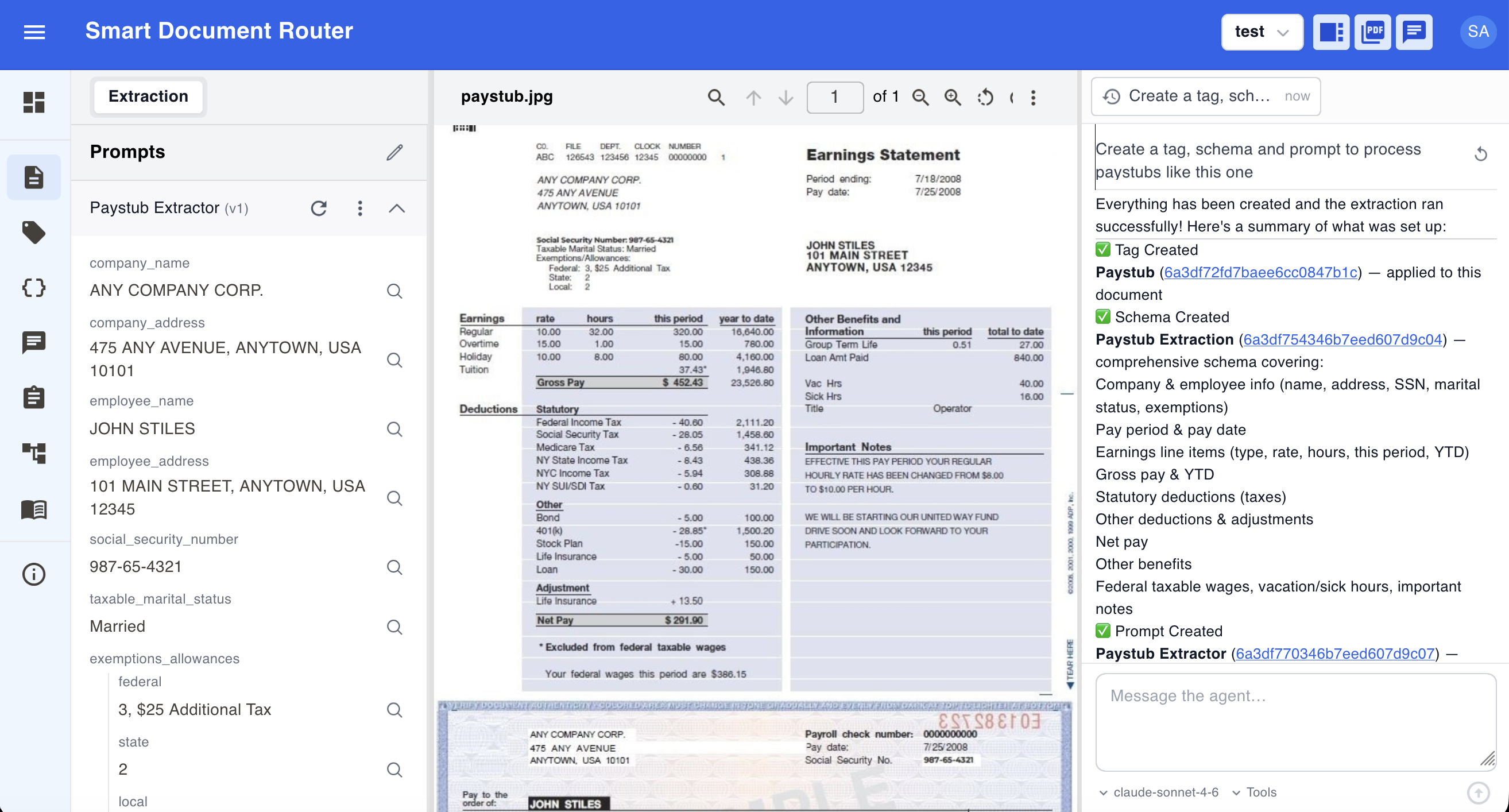 Data extraction interface