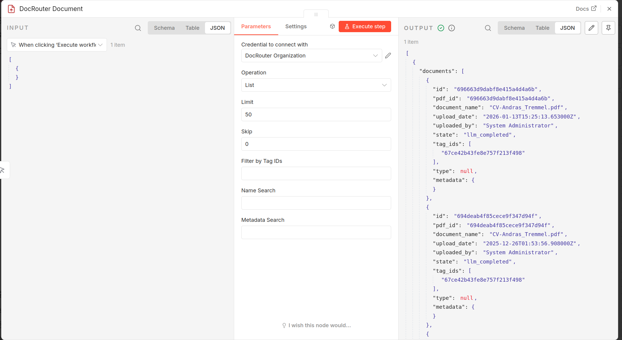 DocRouter List Documents in n8n