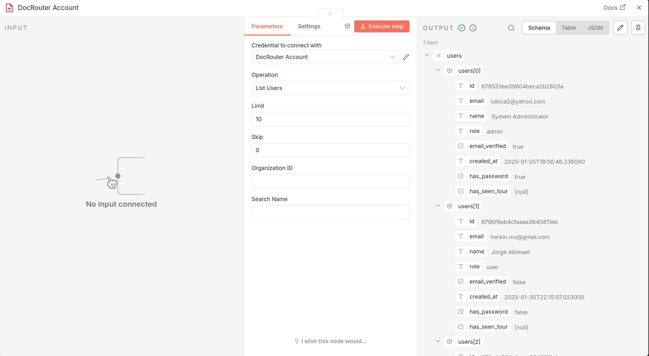 DocRouter List Users in n8n